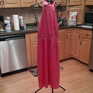 High-Neck Midi Dress in Hot Pink
